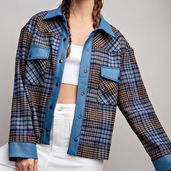 Last 1!  NWT Faux Leather Plaid Jacket - Picture 5 of 11